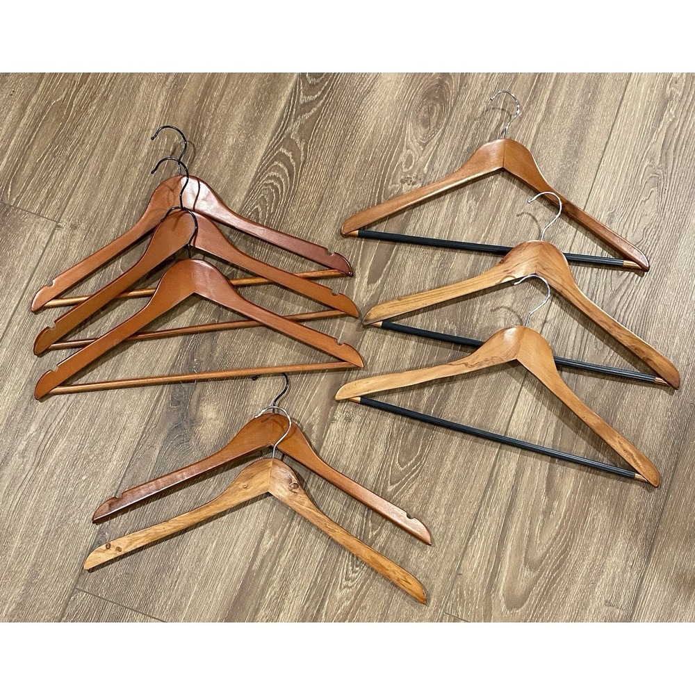 Vintage Lot 8 Wooden Suit Coat Hangers 6 Have Pants Bar Dowel